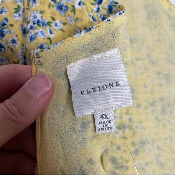 Pleione Dress Floral V Neck Layered Ruffle Sleeveless Yellow Blue Plus Size 4X - Picture 6 of 11